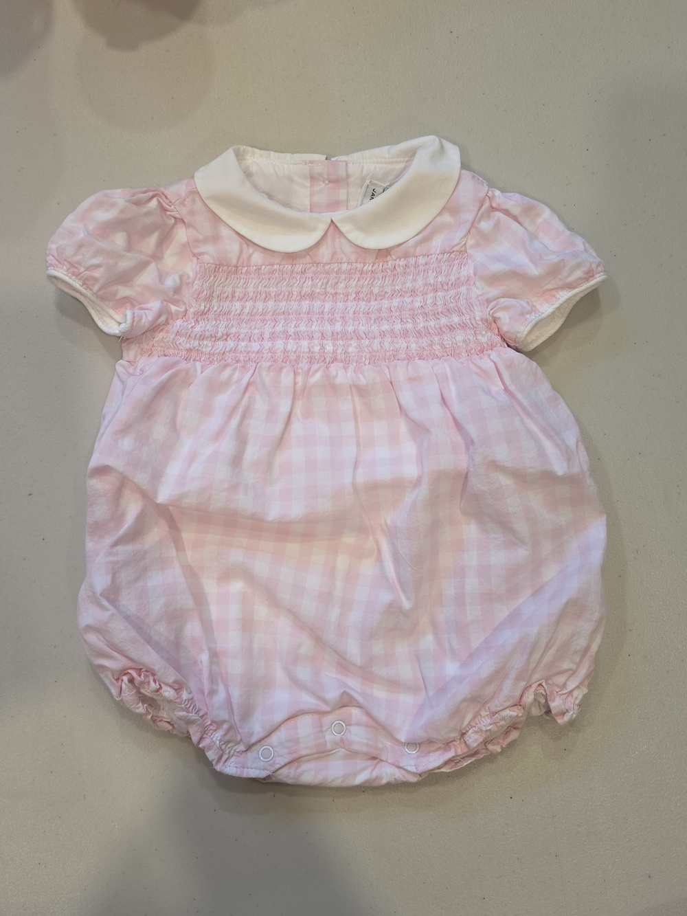 Janie & Jack Pink Gingham Smocked Baby Bubble Romper